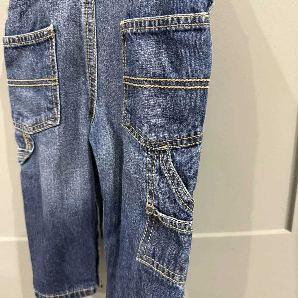 OshKosh B'Gosh Denim Overalls Baby Toddler 12 Mos Spell Out Classic Bib VestBak